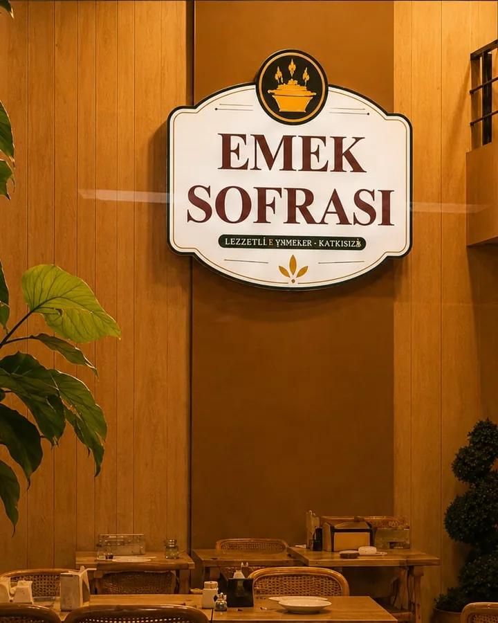 Emek Sofrası iç mekânı ve duvar tabelası